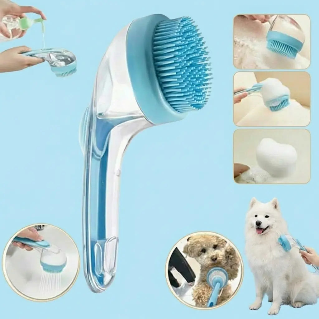 2026 Upgraded 2-In-1 Pet Bath Brush with Soap Dispenser, 8 × 3 × 4 In, Soft Silicone Grooming & Shedding Comb for Dogs and Cats, Gentle Massage Scrubber for Easier Bathing and Cleaner Coats
