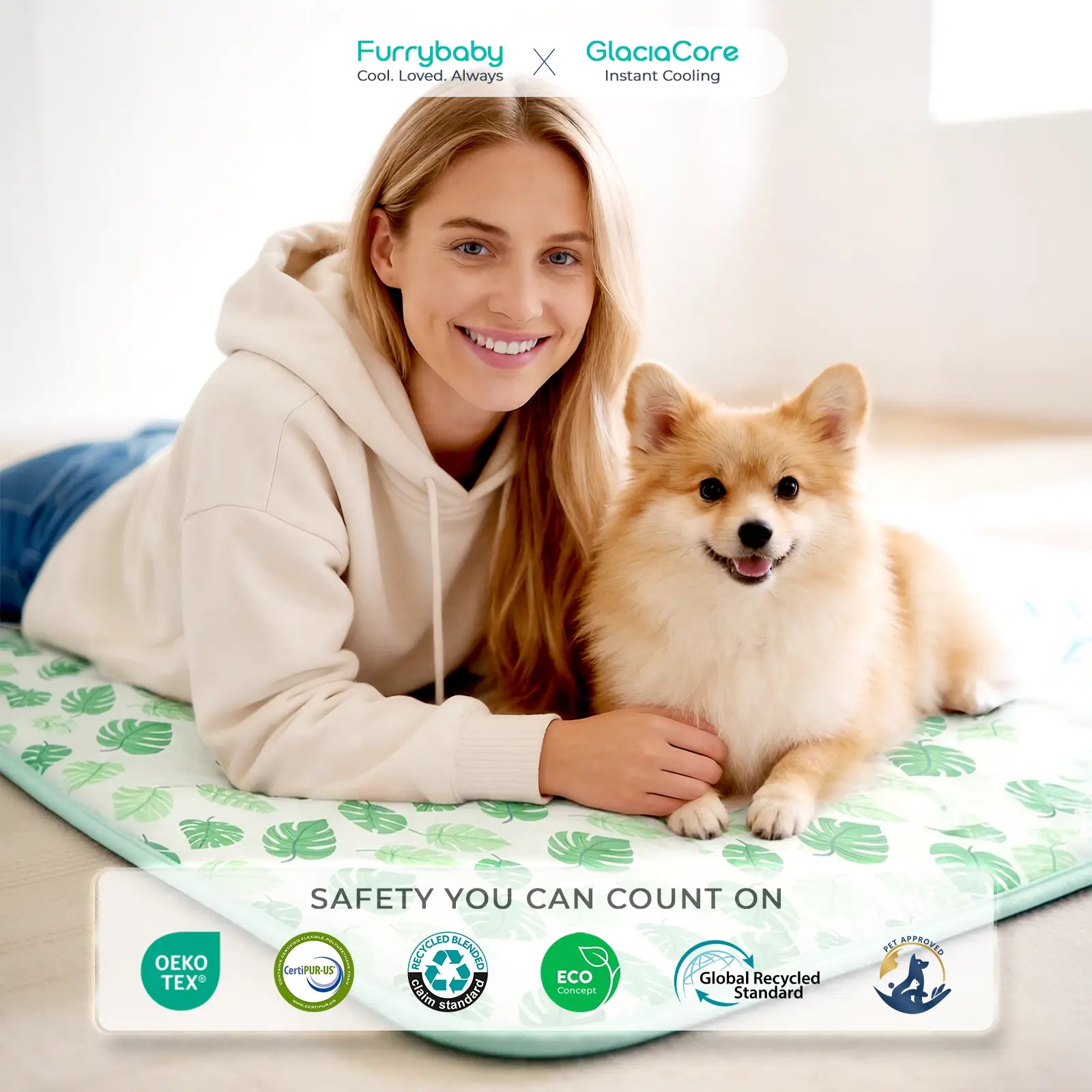 Dog Cooling Mat for Dogs & Cats, Soft Breathable Cooling Pad for Dog Bed, 23"X18" Self Cooling Crate Mat for Dogs, No Gel Washable Non-Slip Pet Cooling Mat Indoor Outdoor, Leaf