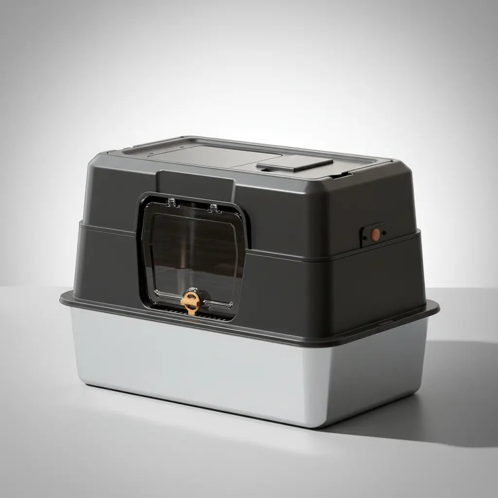 Fully Enclosed Stainless Steel Cat Litter Box - Dual Entry, Odor-Lock Design, 23.6In X 15.75In X 15.75In Litter Pan, Litter Bix Black Friday Special