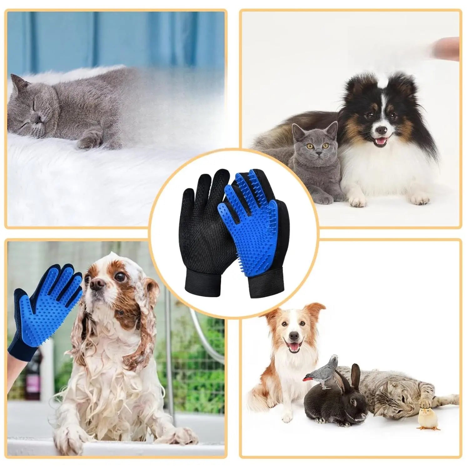 Universal 1-Size Cat Grooming Glove Brush - 259 Silicone Tips, Gentle Grooming Pet Hair Remover Tool for Dogs & Cats, Eco-Friendly, High Efficiency, Breathable Mesh Design, Adjustable Wrist Strap, Machine Washable, One Size, Reptiles
