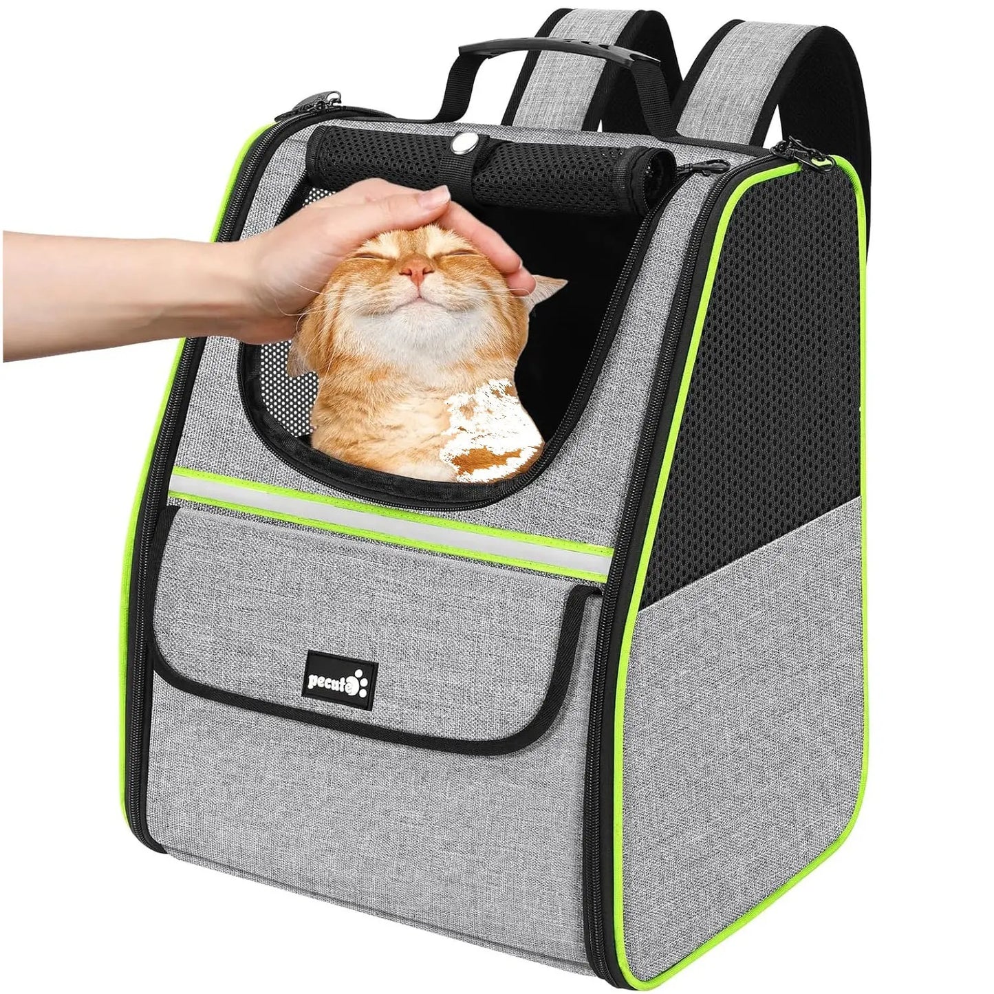 Pecute Trapezoid Shape Cat Carrier Backpack, Expandable Animal Carrier for Comfortable Travel, Well-Ventilated, Available in Black and Grey for Pet Lovers