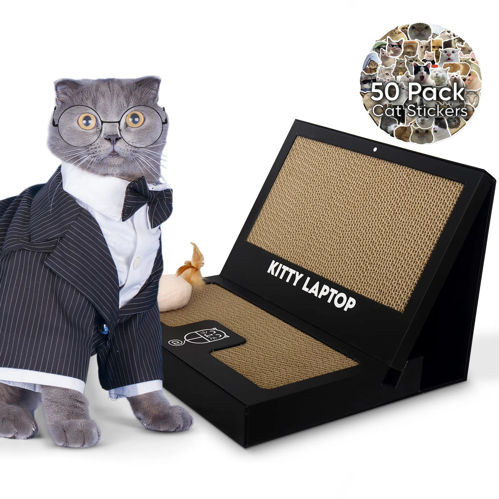Kitty Laptop - Toy Cat Laptop with 2 Scratchboards, Catnip Mouse Toy, 50 Pack Cat Stickers & Interactive Eco-Friendly Cat Computer for Cats