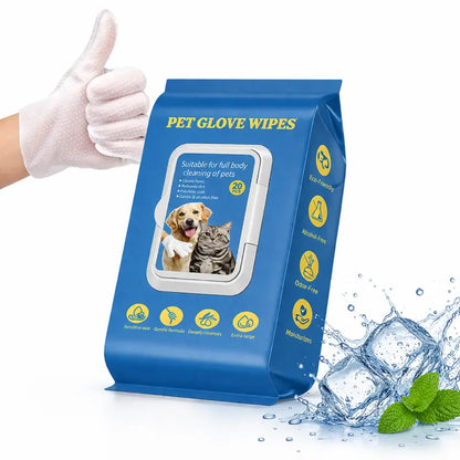 Gentle Pet Cleaning Glove Wipes – Safe, Fragrance-Free, 20 PCS with Jojoba Oil & Shea Butter Extract