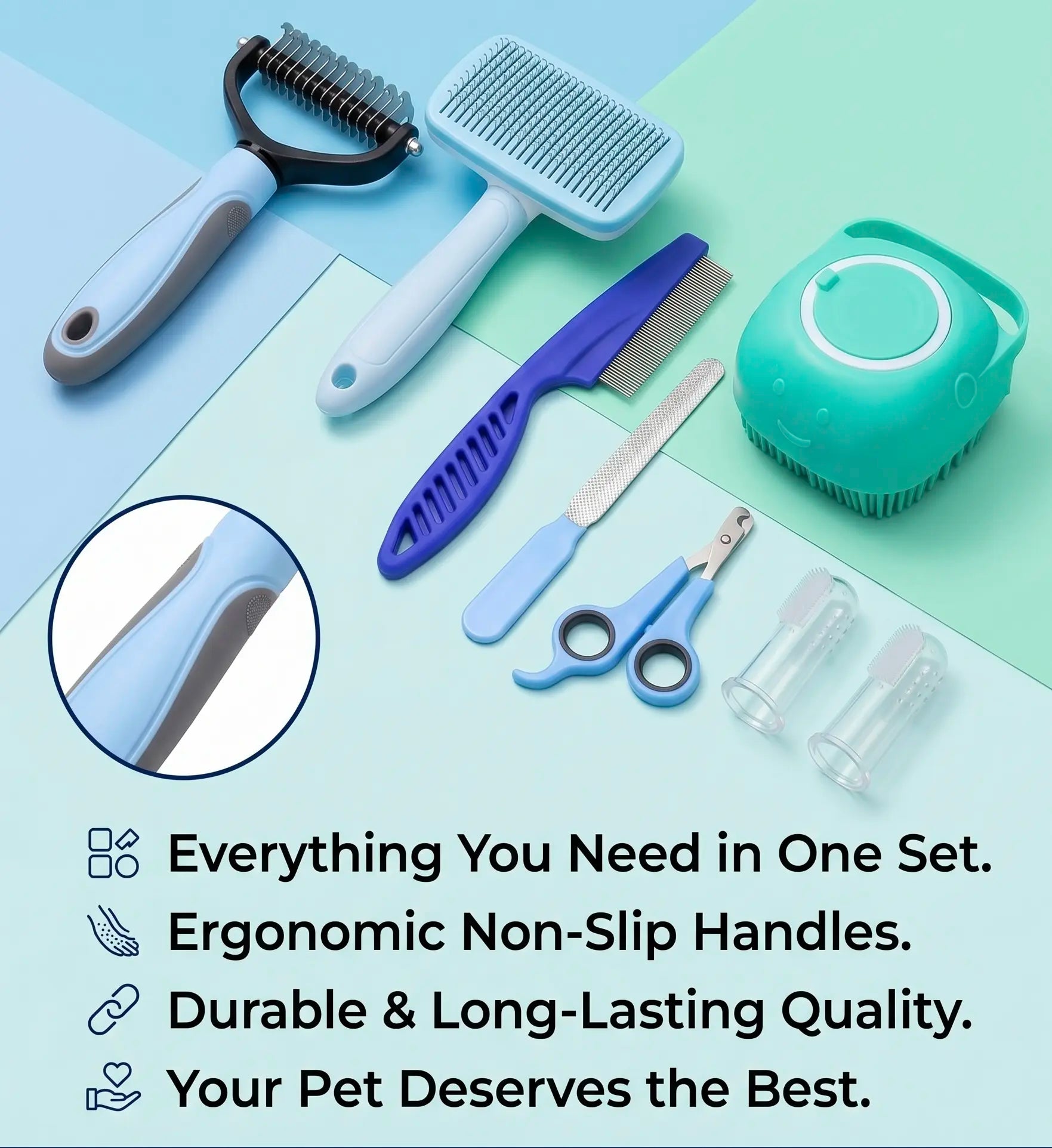 8-In-1 Pet Grooming Kit - Dog & Cat Brush Set with Dematting Comb, Slicker Brush, Nail Clipper & Trimmer - Removes Tangles, Shedding Hair, Dirt & Mats,Your Pet’S Coat Tangle-Free & Shiny, Stress-Free Dog Cat Grooming,Pet Products, Cat Stuff, Dog Stuff,