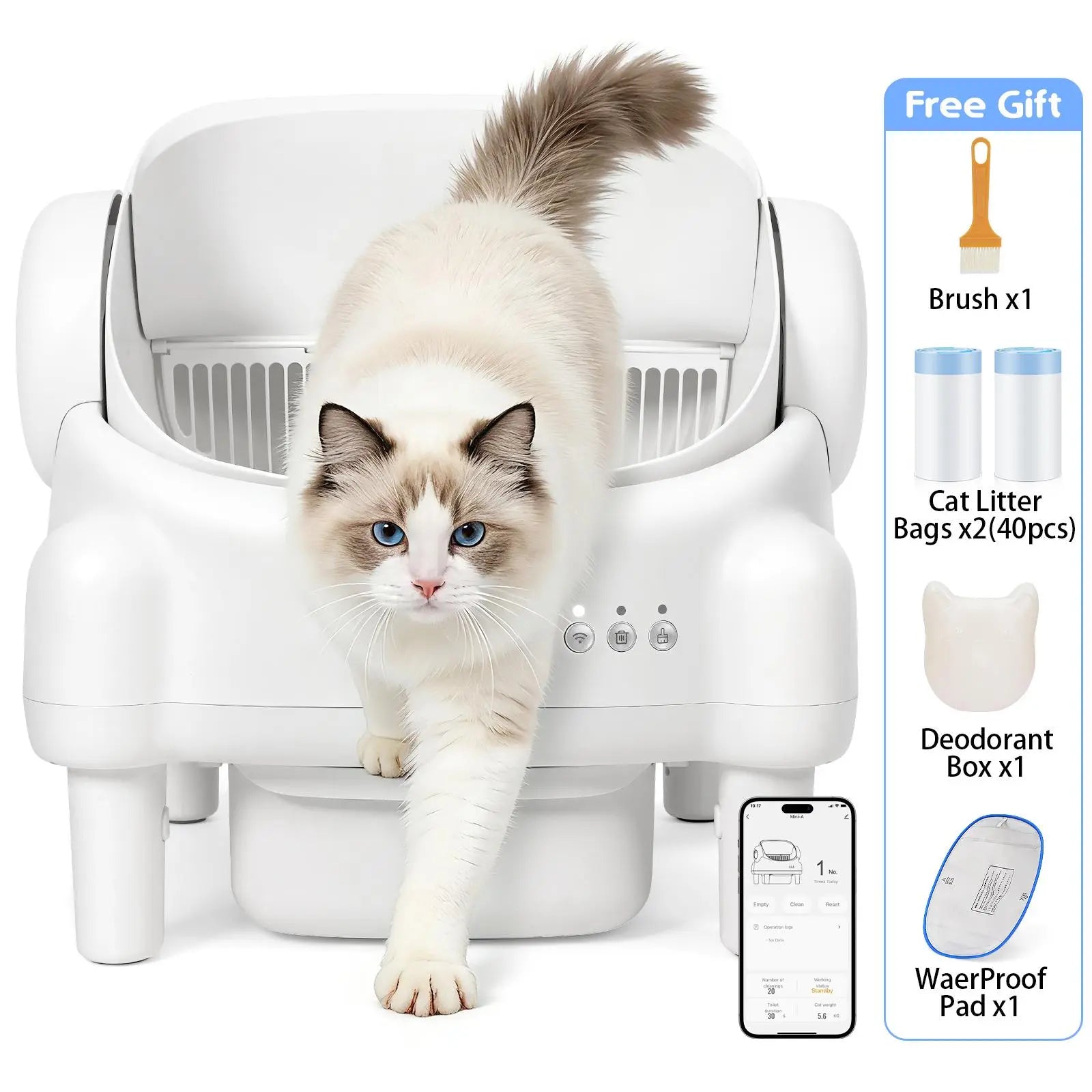 Best Seller | TAYACICY Open-Top Self - Cleaning Litter Box Smart Automatic with App Control for Multiple Cats Large-Capacity Large Waste Bin Cream White 10.5L Capacity Dual Safety Sensors Odor Control Includes 2 Roll Liners
