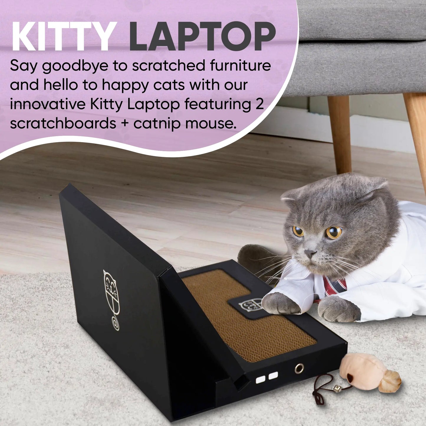 Kitty Laptop - Toy Cat Laptop with 2 Scratchboards, Catnip Mouse Toy, 50 Pack Cat Stickers & Interactive Eco-Friendly Cat Computer for Cats
