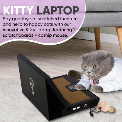 Kitty Laptop - Toy Cat Laptop with 2 Scratchboards, Catnip Mouse Toy, 50 Pack Cat Stickers & Interactive Eco-Friendly Cat Computer for Cats
