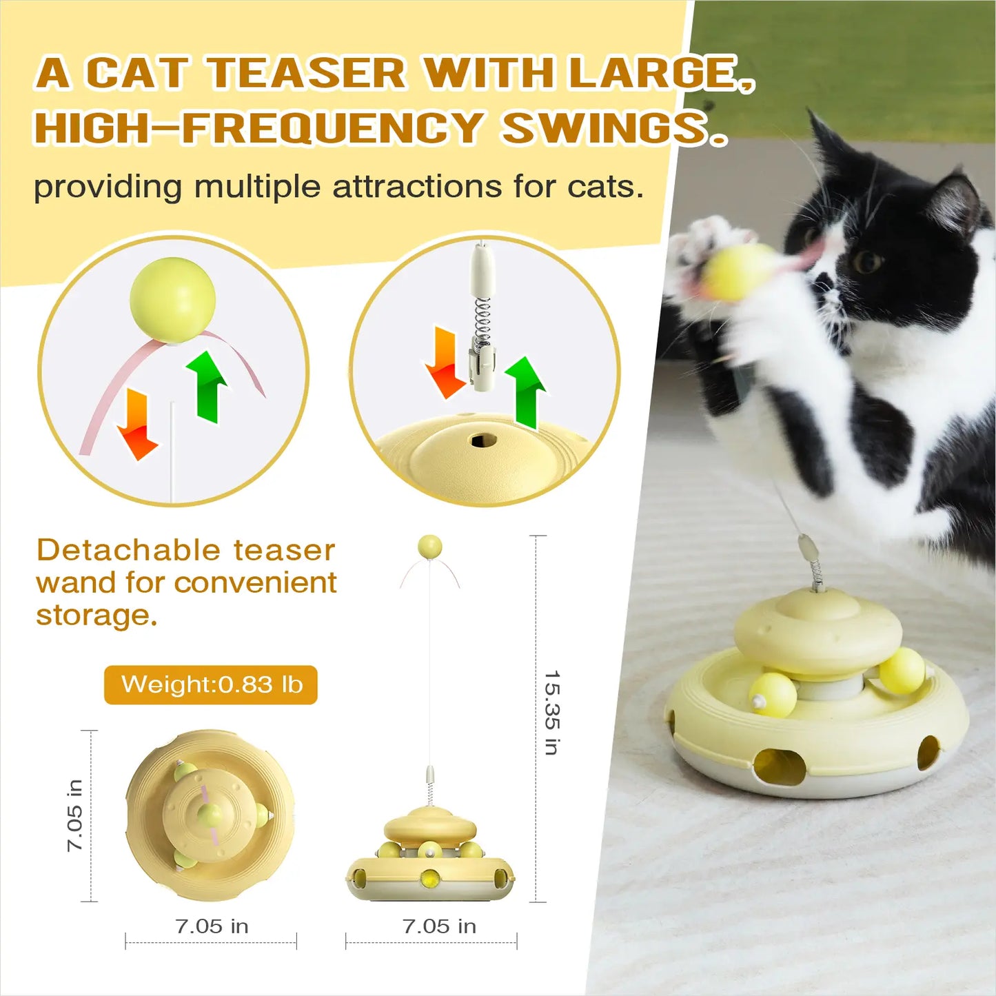 KADTC Cat Interactive Toys for Indoor Cats Dancer Supplies Bored Young Kitten Teaser Wand Feather Boredom Toy Weight Loss Kitty Tracking Balls Birthday Gift Adult Pet Enrichment Self Play High Energy Game