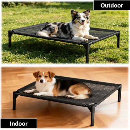 Contemporary Chew Resistant Elevated Dog Bed - Machine Washable Mesh Cot with Anti-Slip Ft, Durable Beds for Large Dogs, No Extra Tools Needed, Indoor/Outdoor Use, Black