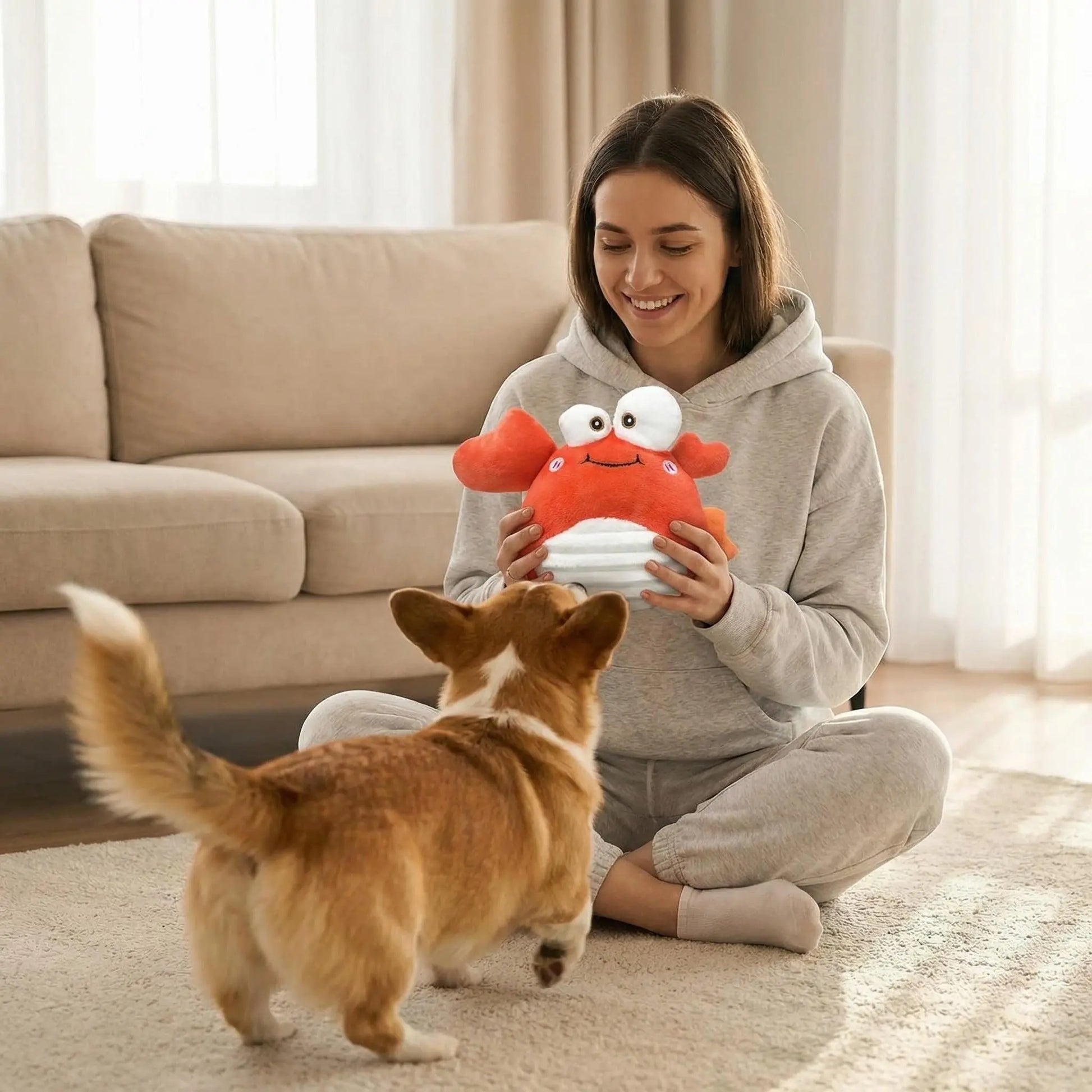 GUKCO Crab Interactive Dog Toy – Rechargeable Self-Play Toy with Motion-Activated Ball, 3 Modes (Music/Silent/Record) for Small Medium Large Dogs, Reduces Separation Anxiety, Puppy Teething Toy