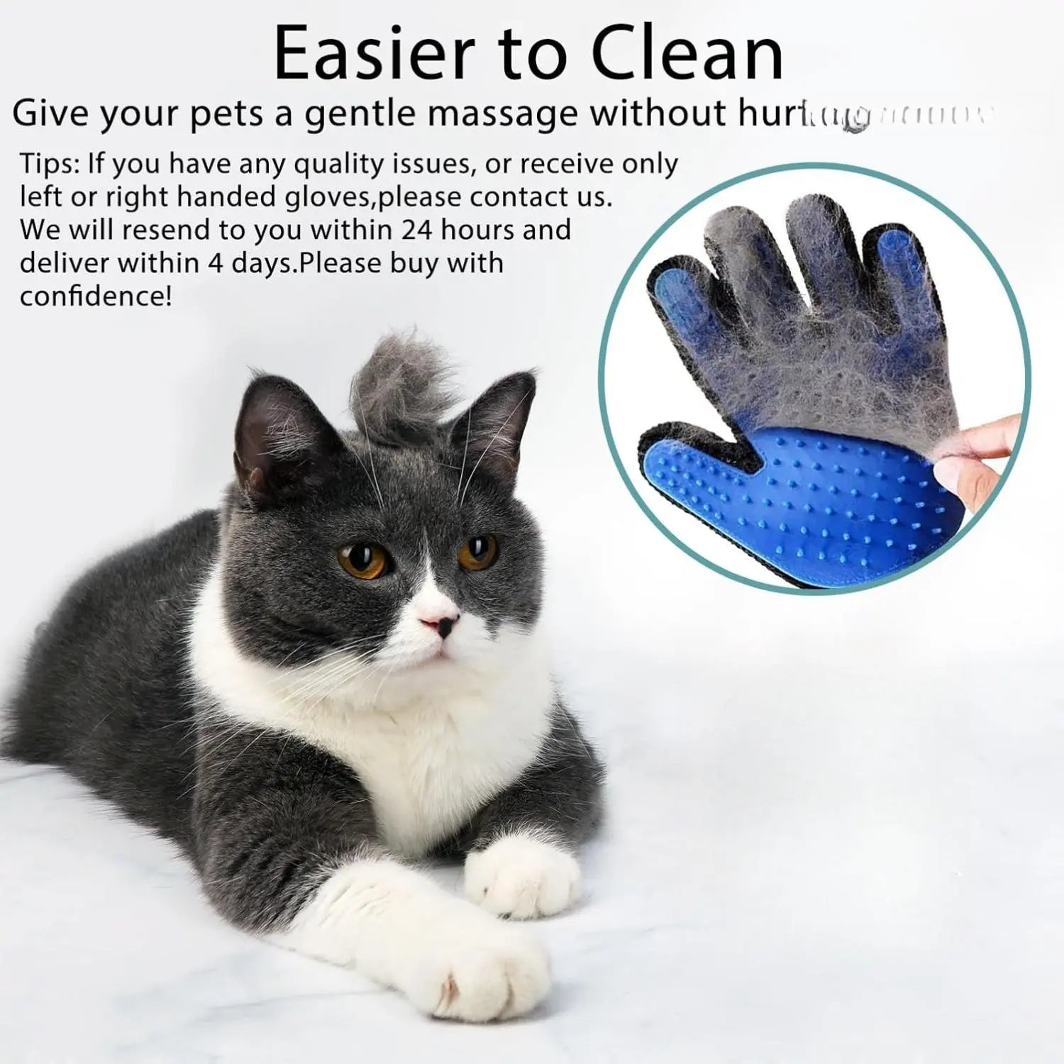 Universal 1-Size Cat Grooming Glove Brush - 259 Silicone Tips, Gentle Grooming Pet Hair Remover Tool for Dogs & Cats, Eco-Friendly, High Efficiency, Breathable Mesh Design, Adjustable Wrist Strap, Machine Washable, One Size, Reptiles