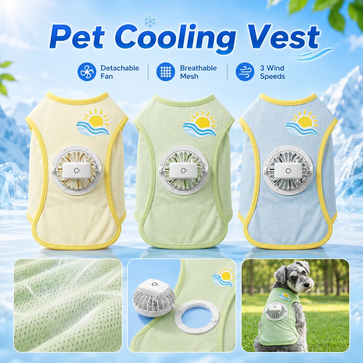 Dog Cooling Vest with Detachable Fan – Breathable Anti-Overheat Pet Cooling Jacket for Summer Outdoor Walking, Lightweight & Comfortable Dog Cooling Gear