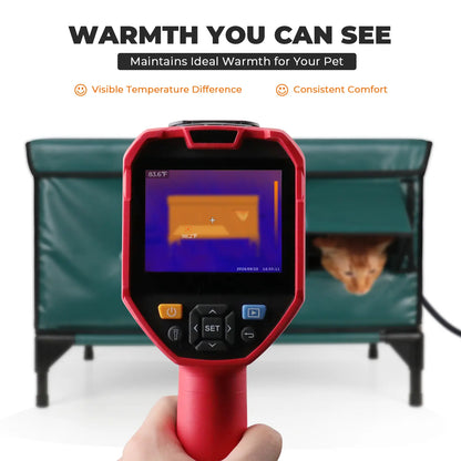 Heated Cat House for Outside,Extremely Insulated & Weatherproof in Winter,Elevated Outdoor Cat Shelter with Waterproof Eaves & Feeding Bowl and an Escape Door