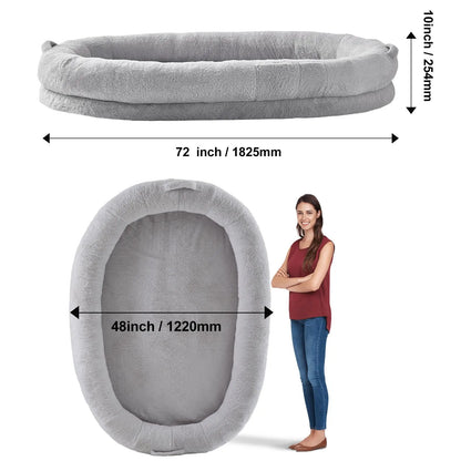 VEVOR Human Dog Bed, 72" X48"X10" Human Dog Bed for Adult, Human Size Dog Bed with Washable Faux Rabbit Fur Cover, Egg Orthopedic Foam, Storage Pocket, Large Dog Bean Bed, Light Grey