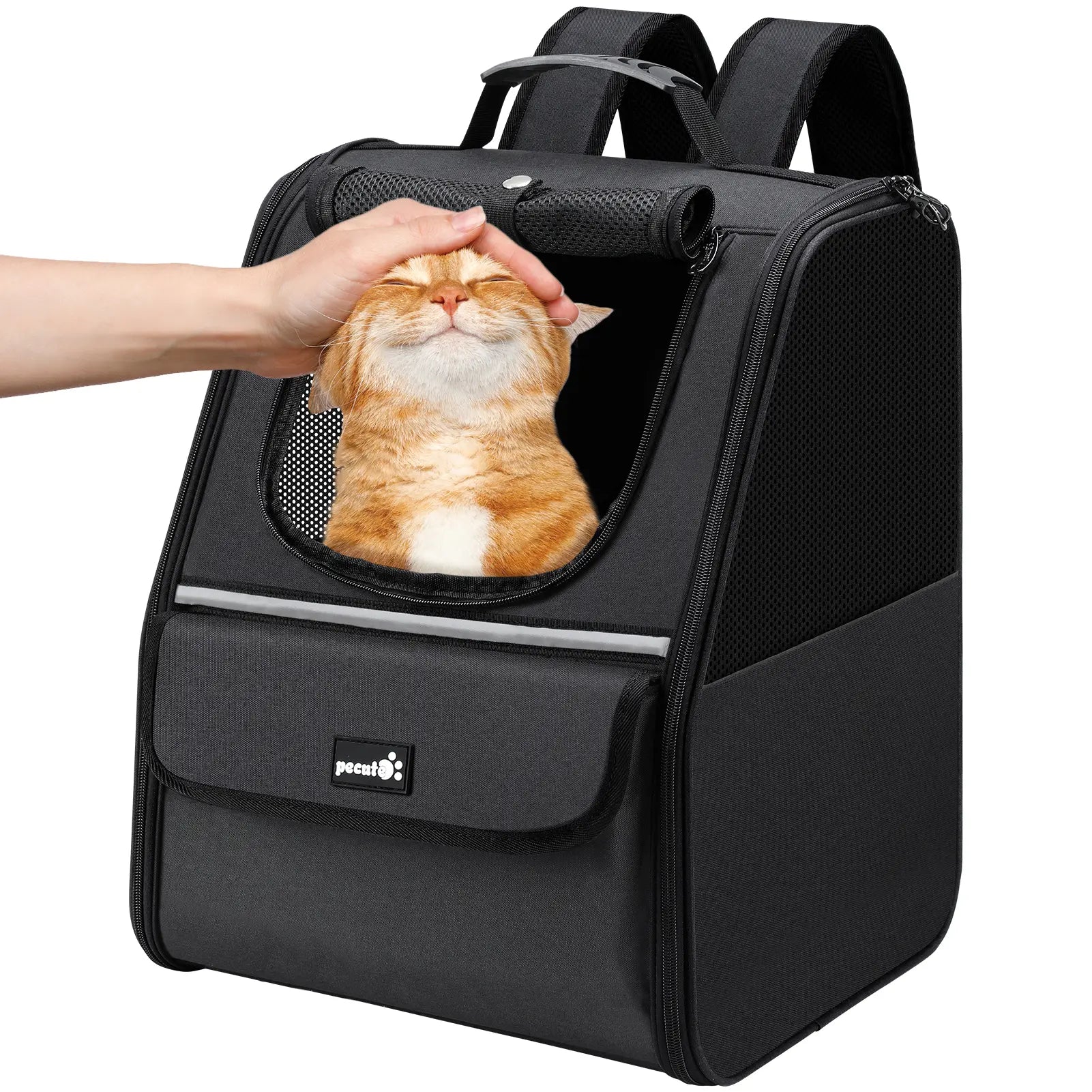 Pecute Trapezoid Shape Cat Carrier Backpack, Expandable Animal Carrier for Comfortable Travel, Well-Ventilated, Available in Black and Grey for Pet Lovers