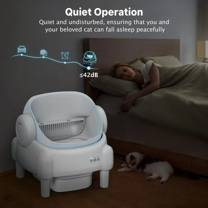 Best Seller | TAYACICY Open-Top Self - Cleaning Litter Box Smart Automatic with App Control for Multiple Cats Large-Capacity Large Waste Bin Cream White 10.5L Capacity Dual Safety Sensors Odor Control Includes 2 Roll Liners