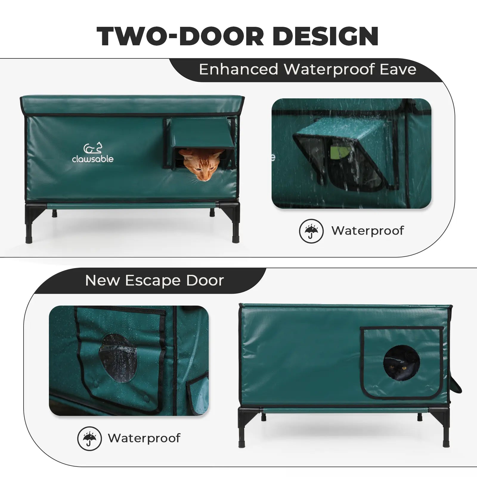 Heated Cat House for Outside,Extremely Insulated & Weatherproof in Winter,Elevated Outdoor Cat Shelter with Waterproof Eaves & Feeding Bowl and an Escape Door