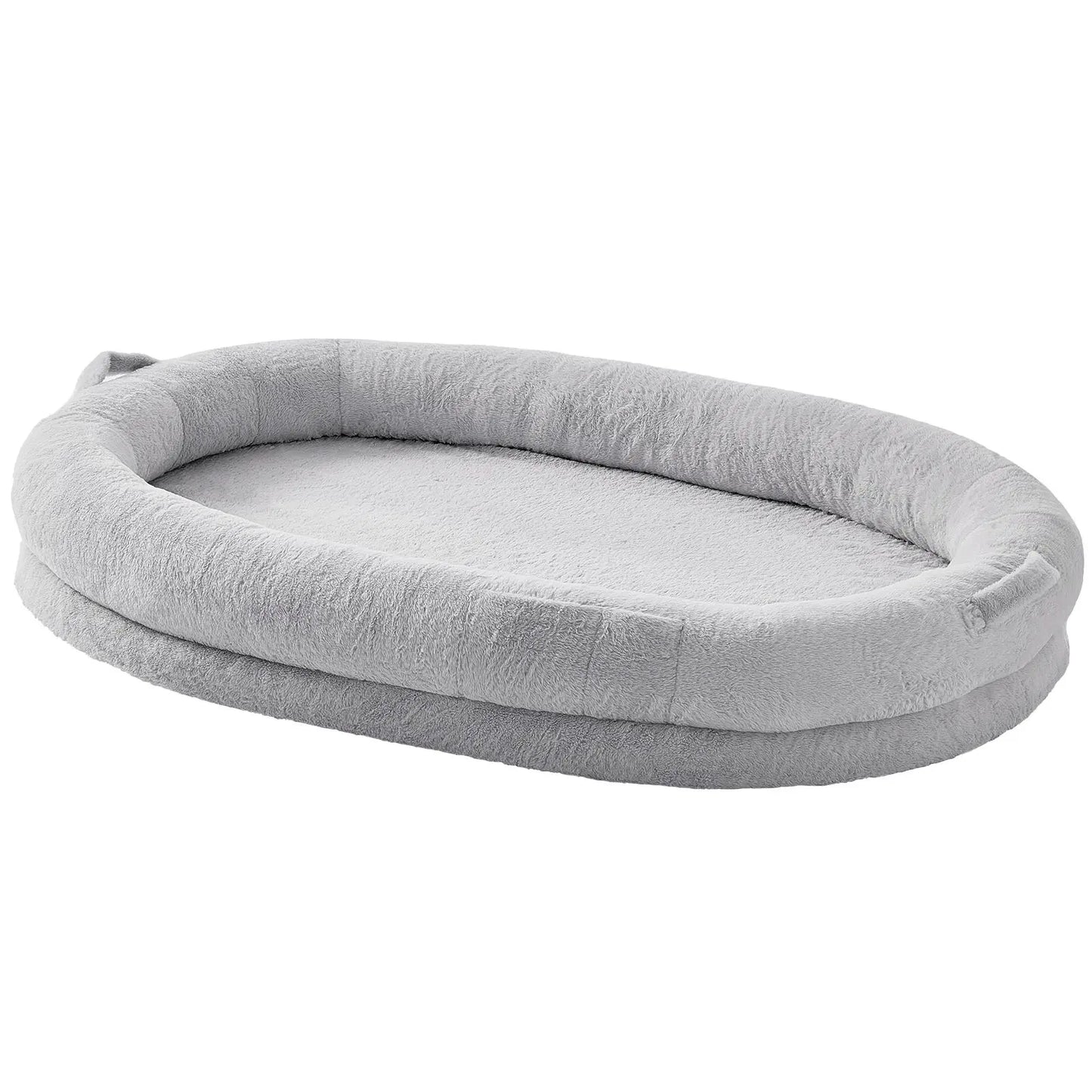 VEVOR Human Dog Bed, 72" X48"X10" Human Dog Bed for Adult, Human Size Dog Bed with Washable Faux Rabbit Fur Cover, Egg Orthopedic Foam, Storage Pocket, Large Dog Bean Bed, Light Grey