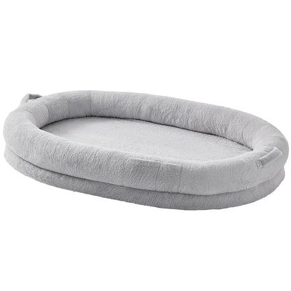 VEVOR Human Dog Bed, 72" X48"X10" Human Dog Bed for Adult, Human Size Dog Bed with Washable Faux Rabbit Fur Cover, Egg Orthopedic Foam, Storage Pocket, Large Dog Bean Bed, Light Grey