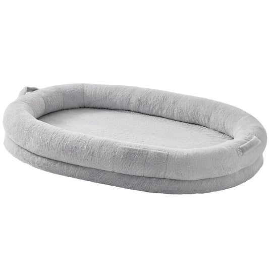 VEVOR Human Dog Bed, 72" X48"X10" Human Dog Bed for Adult, Human Size Dog Bed with Washable Faux Rabbit Fur Cover, Egg Orthopedic Foam, Storage Pocket, Large Dog Bean Bed, Light Grey