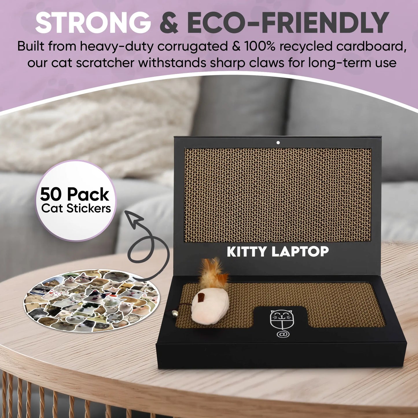 Kitty Laptop - Toy Cat Laptop with 2 Scratchboards, Catnip Mouse Toy, 50 Pack Cat Stickers & Interactive Eco-Friendly Cat Computer for Cats