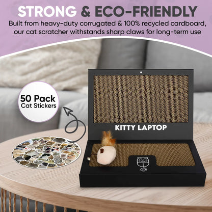 Kitty Laptop - Toy Cat Laptop with 2 Scratchboards, Catnip Mouse Toy, 50 Pack Cat Stickers & Interactive Eco-Friendly Cat Computer for Cats