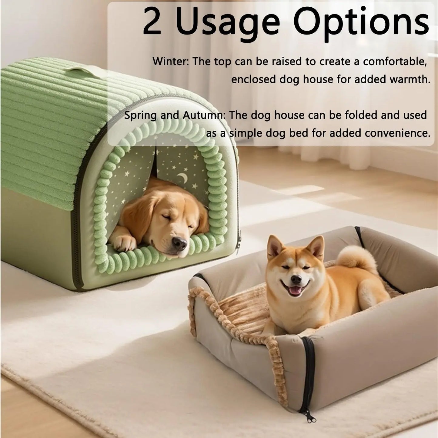 Classic Fabric Covered Dog Bed - Detachable Shelter, Soft Washable Tent Design, Indoor Hideaway for Small Dogs & Cats (Home, Living Room Use)