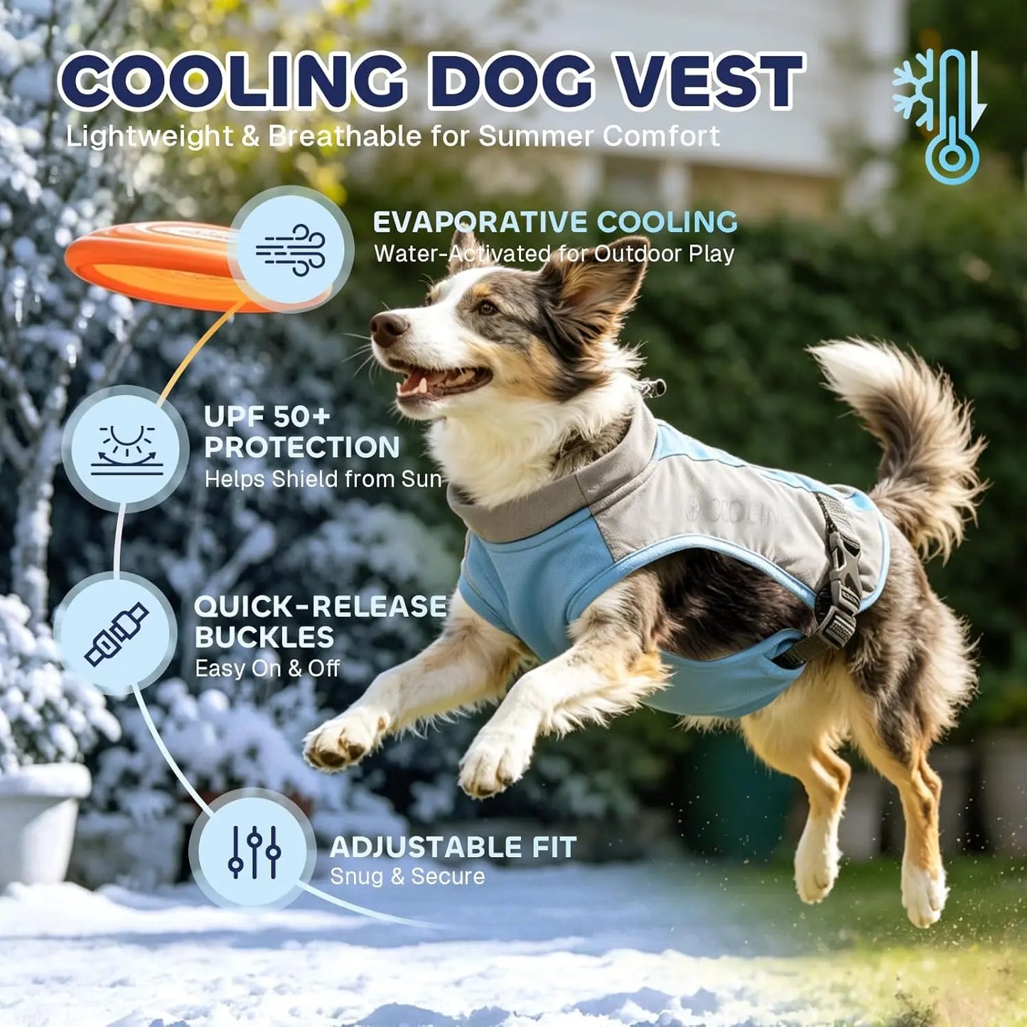 Mora Pets Dog Cooling Vest | UPF 50+ Sun Protection & Evaporative Cooler Jacket | Lightweight Breathable Dog Summer Clothes with Leash Hole for Small Medium Large Dogs - Light Gray Blue, M