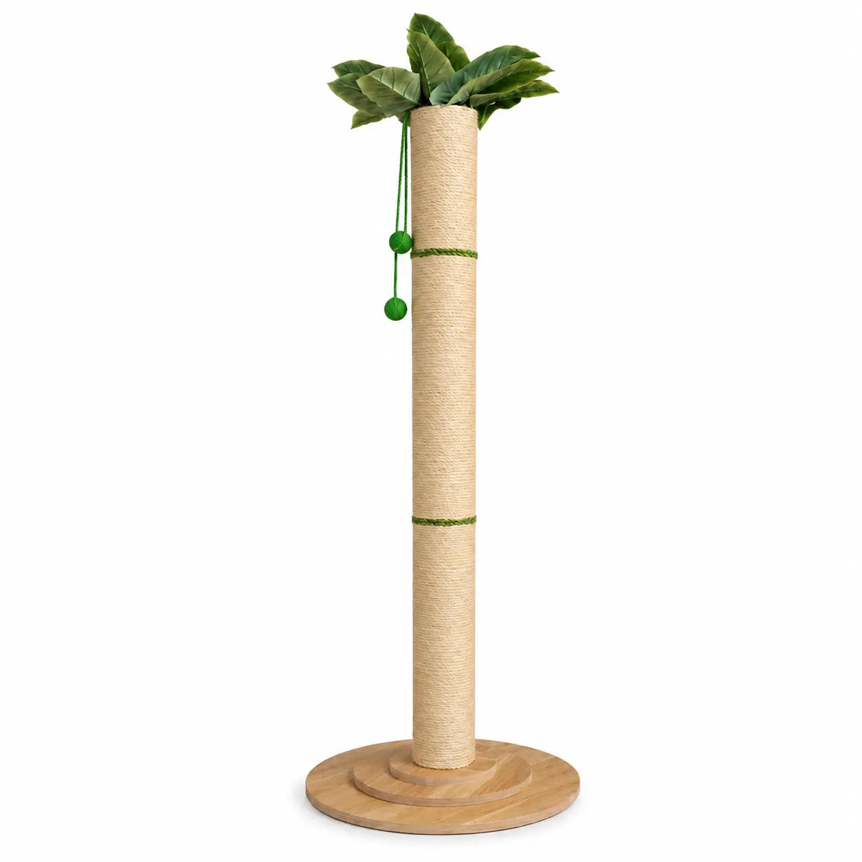 Oversized 63In Extra Tall Plant-Inspired Cat Scratching Post, Natural Sisal Rope Cat Scratch Pole with Wide 3-Layer Wooden Base, Hanging Balls & Leafy Top for Large Indoor Cats Vertical Scratcher Tree