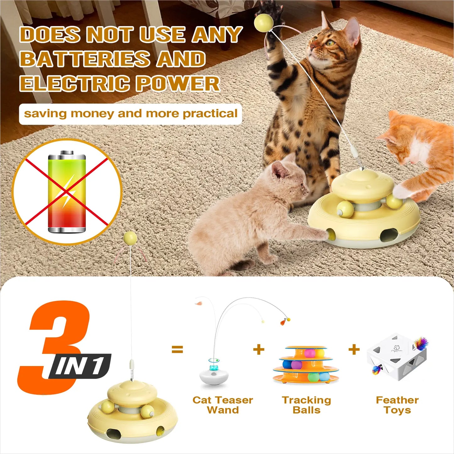KADTC Cat Interactive Toys for Indoor Cats Dancer Supplies Bored Young Kitten Teaser Wand Feather Boredom Toy Weight Loss Kitty Tracking Balls Birthday Gift Adult Pet Enrichment Self Play High Energy Game