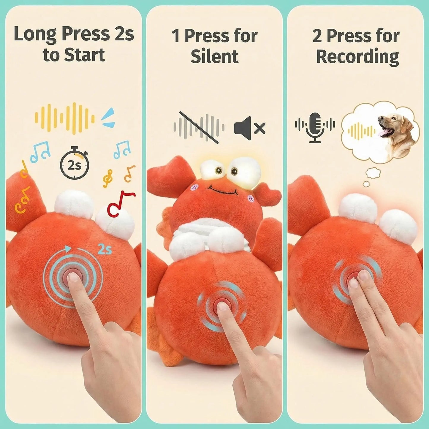 GUKCO Crab Interactive Dog Toy – Rechargeable Self-Play Toy with Motion-Activated Ball, 3 Modes (Music/Silent/Record) for Small Medium Large Dogs, Reduces Separation Anxiety, Puppy Teething Toy