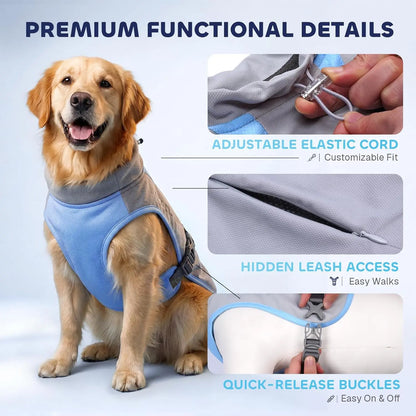 Mora Pets Dog Cooling Vest | UPF 50+ Sun Protection & Evaporative Cooler Jacket | Lightweight Breathable Dog Summer Clothes with Leash Hole for Small Medium Large Dogs - Light Gray Blue, M
