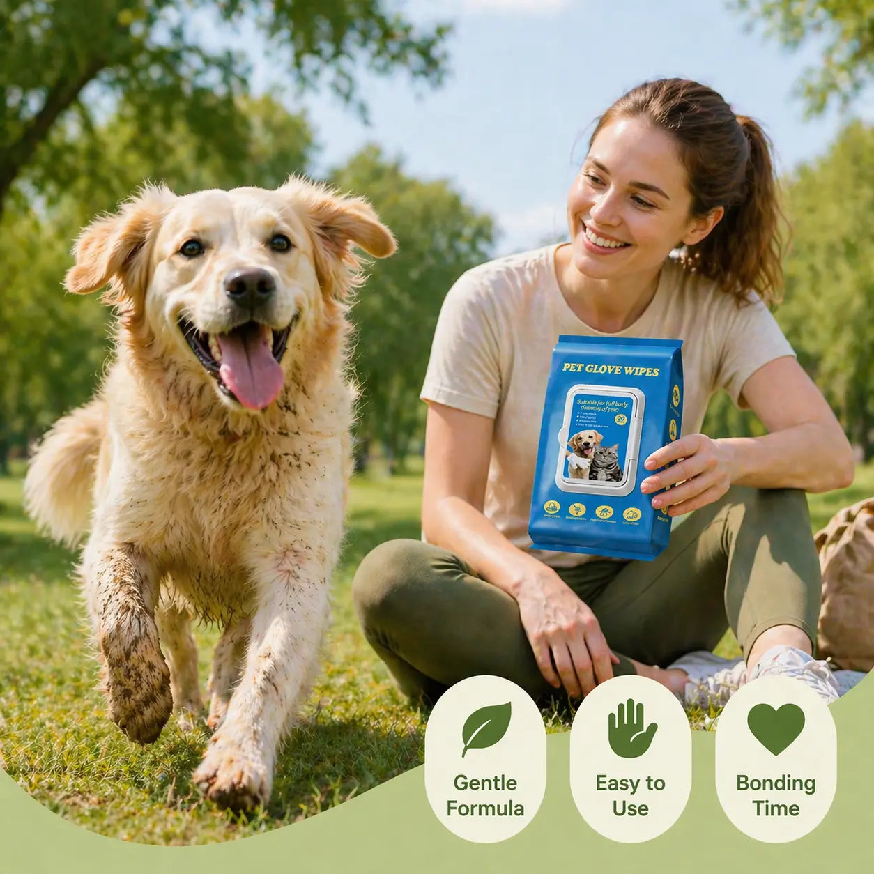 Gentle Pet Cleaning Glove Wipes – Safe, Fragrance-Free, 20 PCS with Jojoba Oil & Shea Butter Extract