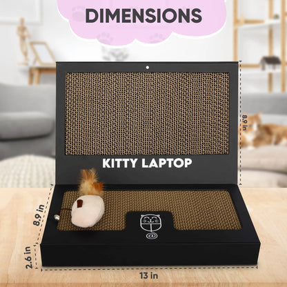 Kitty Laptop - Toy Cat Laptop with 2 Scratchboards, Catnip Mouse Toy, 50 Pack Cat Stickers & Interactive Eco-Friendly Cat Computer for Cats