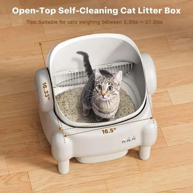 Best Seller | TAYACICY Open-Top Self - Cleaning Litter Box Smart Automatic with App Control for Multiple Cats Large-Capacity Large Waste Bin Cream White 10.5L Capacity Dual Safety Sensors Odor Control Includes 2 Roll Liners