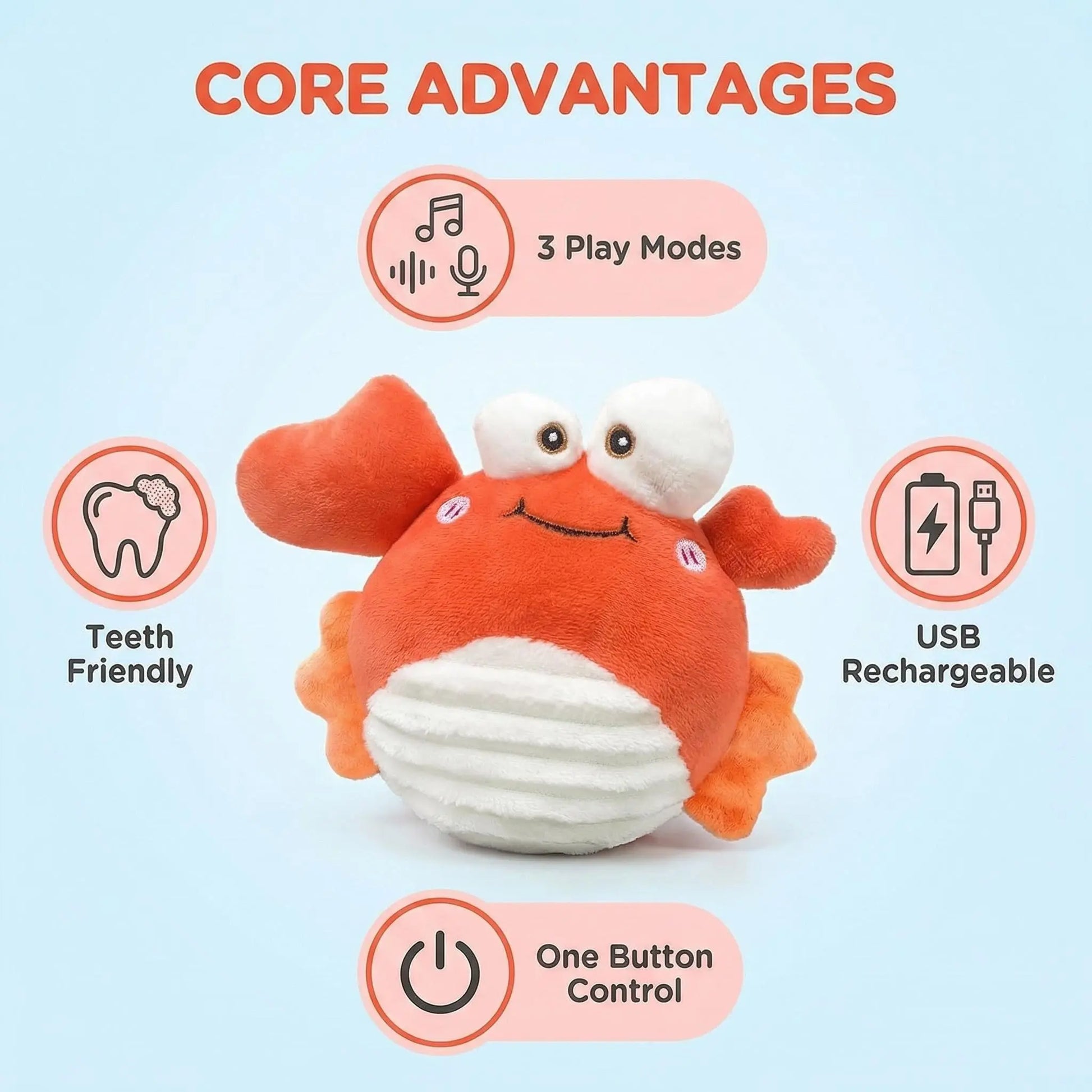 GUKCO Crab Interactive Dog Toy – Rechargeable Self-Play Toy with Motion-Activated Ball, 3 Modes (Music/Silent/Record) for Small Medium Large Dogs, Reduces Separation Anxiety, Puppy Teething Toy