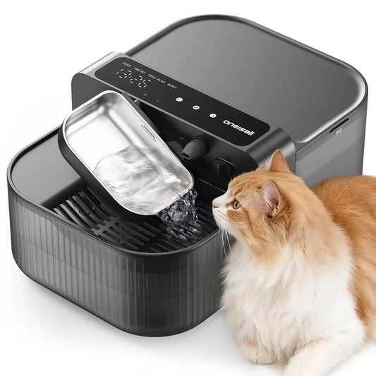 Oneisall Filterless Cat Water Fountain | 3.5L Automatic Stainless Steel Pet Dispenser with Separated Clean & Waste Tank, 2000Mah Battery (64-113 Days Runtime), Cordless, Easy-To-Clean Bowl, Scheduled Water Change (Up to 6X Daily) Summervibes Petlovers Sum