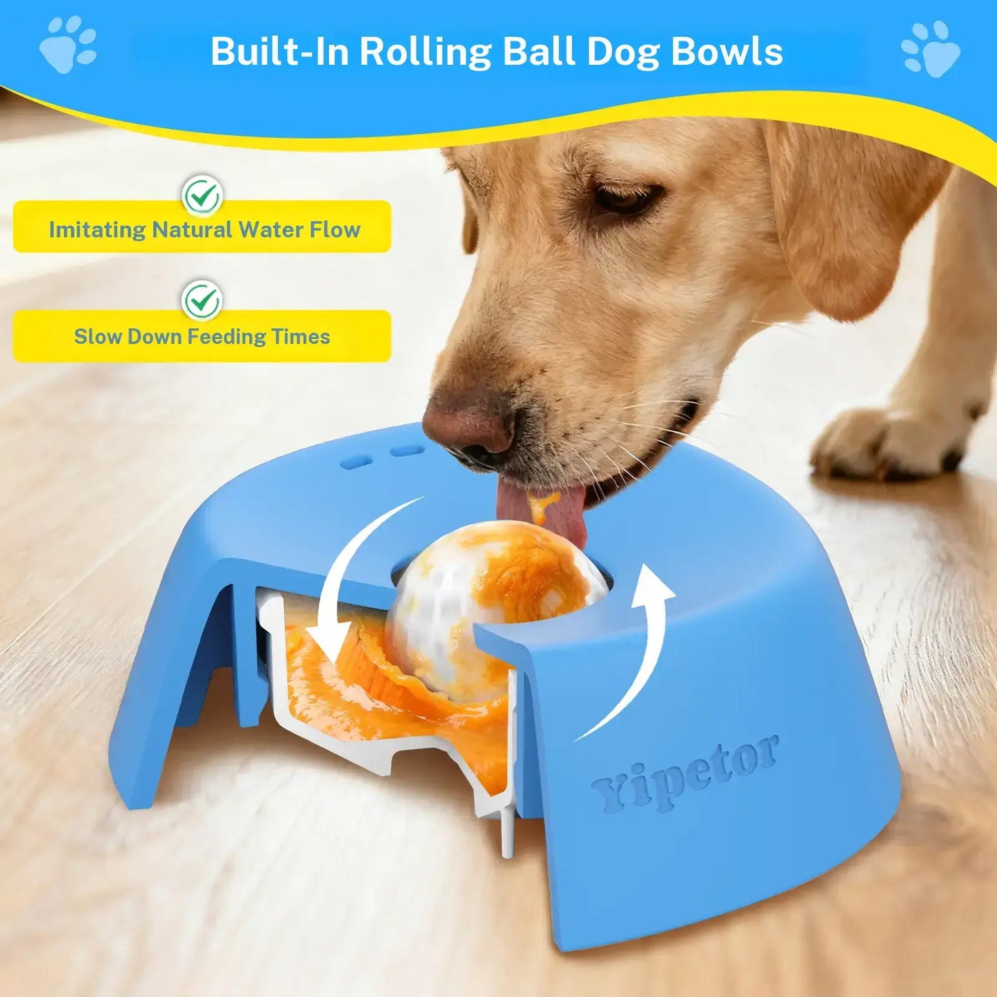 Yipetor Slow Feeder Dog Bowls for Liquid Treat, Free Gift, Buy 2 Get 1 [Built in Rolling Ball] No Spill Bone Broth Dog Licking Bowl, Multi Purpose Puppy Yogurt Feeder Bowl for All Breeds Dietary Supplement/Post Op Nutrition Feeding