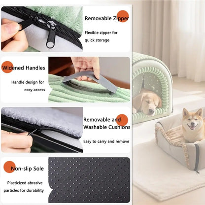 Classic Fabric Covered Dog Bed - Detachable Shelter, Soft Washable Tent Design, Indoor Hideaway for Small Dogs & Cats (Home, Living Room Use)