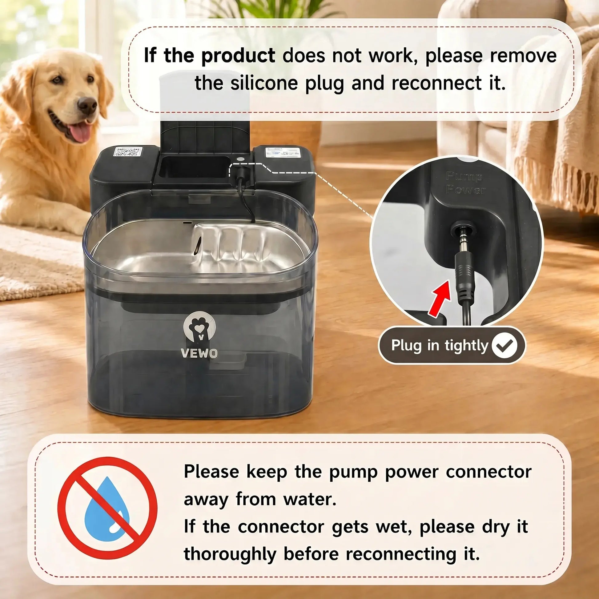 VEWO 11L Large Dog Water Fountain for Big Breeds, No Spill Dog Water Bowl Dispenser with Deep Basin, BPA Free, Ultra Quiet, 7 Days No Refill for Large Dogs/Multi-Pet Homes