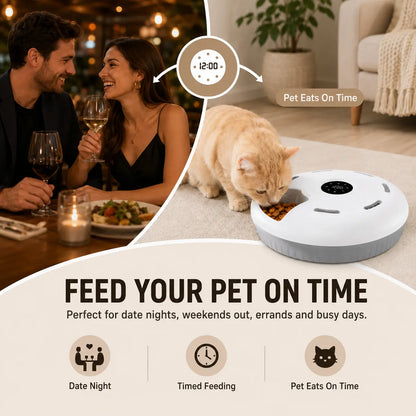 6-Meal Automatic Cat Feeder with Manual Timer, Battery Powered Timed Rotating Food Tray for Cats & Small Dogs, Wet & Dry Food Dispenser with 2 Ice Packs