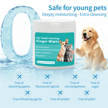 Ihubei Pet Dental Teeth Cleaning Finger Wipes 50Pcs for Dog&Cat: Prevent Pet Tooth Decay and Prolong Pet Life; Gentle Non-Irritating Freshens Breath Whitens Gums and Strengthens Teeth Made with Anatural Ingredients