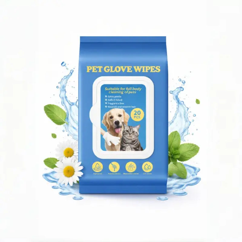 Gentle Pet Cleaning Glove Wipes – Safe, Fragrance-Free, 20 PCS with Jojoba Oil & Shea Butter Extract