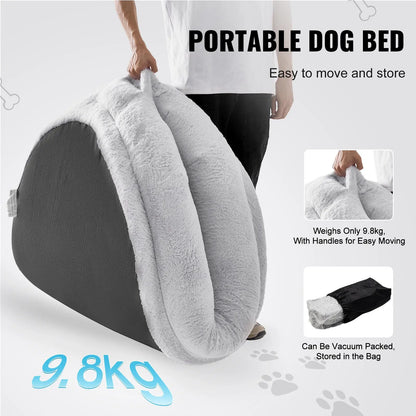 VEVOR Human Dog Bed, 72" X48"X10" Human Dog Bed for Adult, Human Size Dog Bed with Washable Faux Rabbit Fur Cover, Egg Orthopedic Foam, Storage Pocket, Large Dog Bean Bed, Light Grey