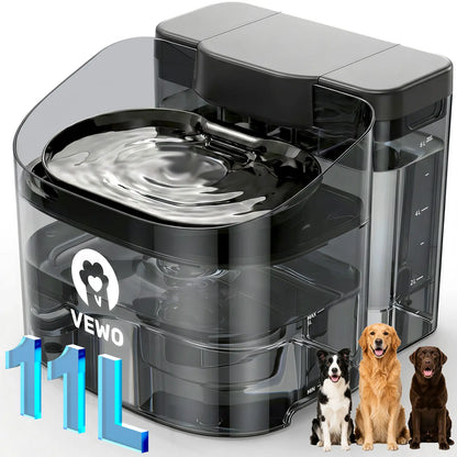 VEWO 11L Large Dog Water Fountain for Big Breeds, No Spill Dog Water Bowl Dispenser with Deep Basin, BPA Free, Ultra Quiet, 7 Days No Refill for Large Dogs/Multi-Pet Homes