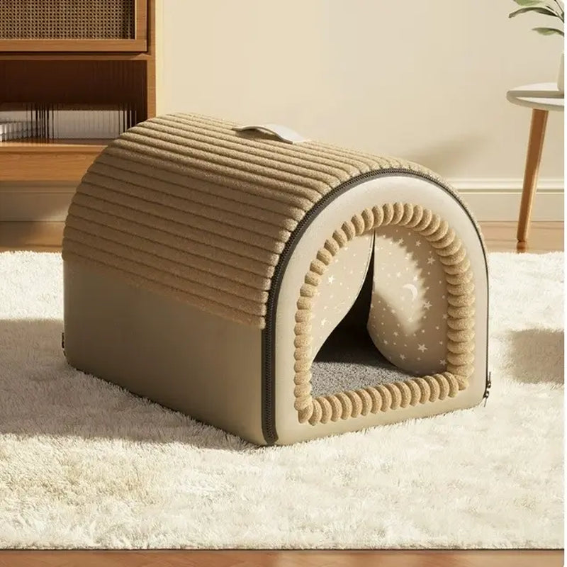 Classic Fabric Covered Dog Bed - Detachable Shelter, Soft Washable Tent Design, Indoor Hideaway for Small Dogs & Cats (Home, Living Room Use)