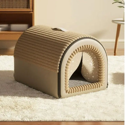 Classic Fabric Covered Dog Bed - Detachable Shelter, Soft Washable Tent Design, Indoor Hideaway for Small Dogs & Cats (Home, Living Room Use)