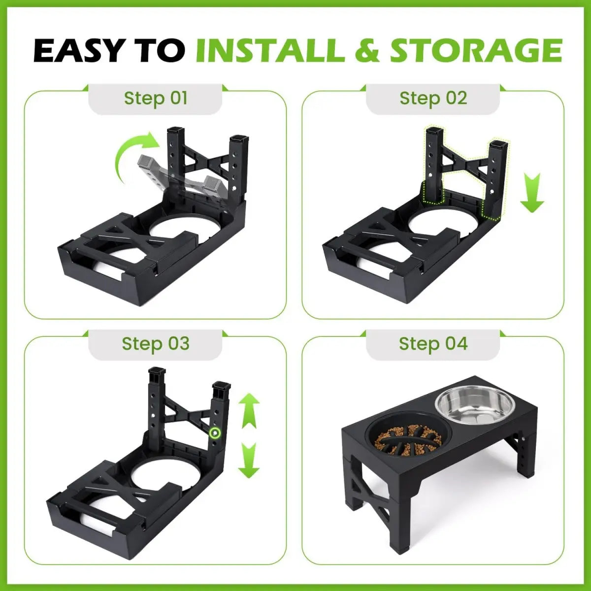 Elevated Feeding Bowl Stand for Dogs, 5 Adjustable Heights (3.2-12.2 In), Stainless Steel Slow Feeder Bowls for Small to Large Breeds
