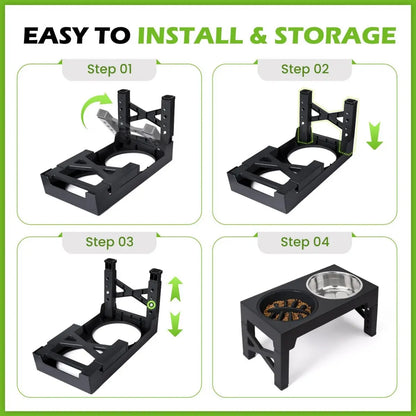 Elevated Feeding Bowl Stand for Dogs, 5 Adjustable Heights (3.2-12.2 In), Stainless Steel Slow Feeder Bowls for Small to Large Breeds